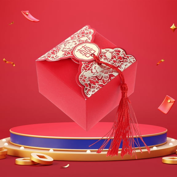 Raindrops 20Pcs Wedding Candy Box Chinese Red Paper Gifting Container for Weddings
