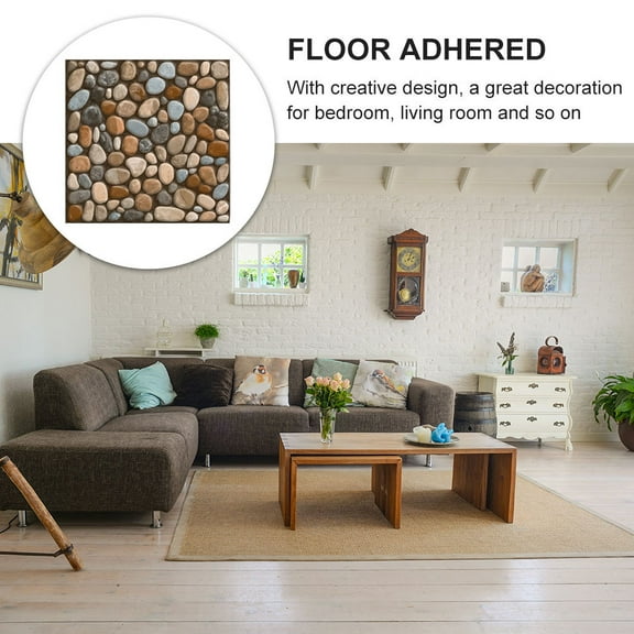 Raindrops 20Pcs Retro Style Brown Cobblestone Floor Stickers Self Adhesive for Home