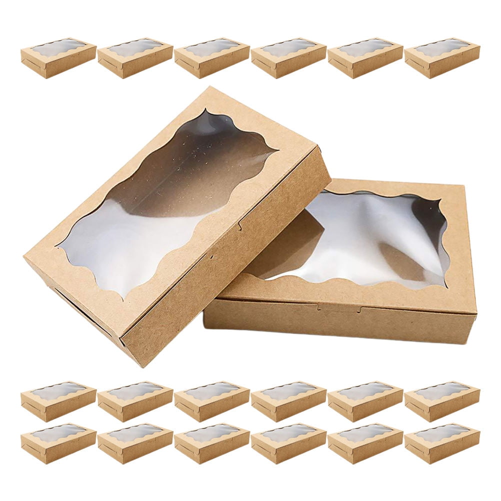 Raindrops Kraft Paper Cake Boxes with Window for Desserts Cookies and Pastries Bake Packaging 20pcs