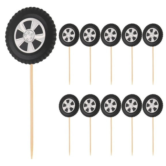 Raindrops  20pcs Vehicle Cupcake Toppers in Black Paper and Bamboo for Race Car Birthday Party