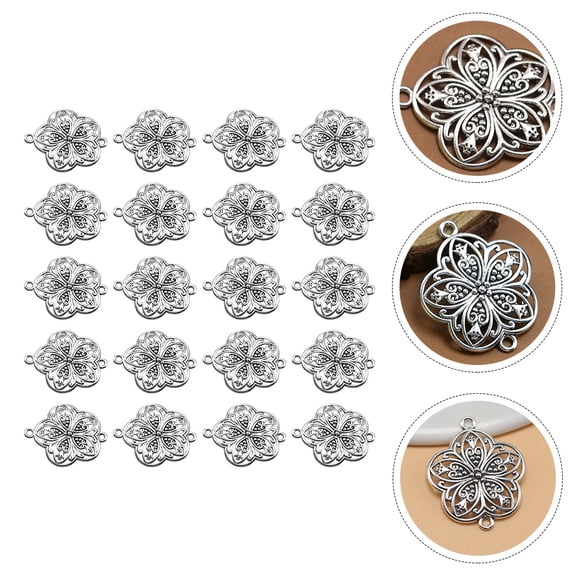 FOMIYES 20Pcs Plated Silver Alloy Flower Charms Connectors for DIY Jewelry Making Unique Antique Style