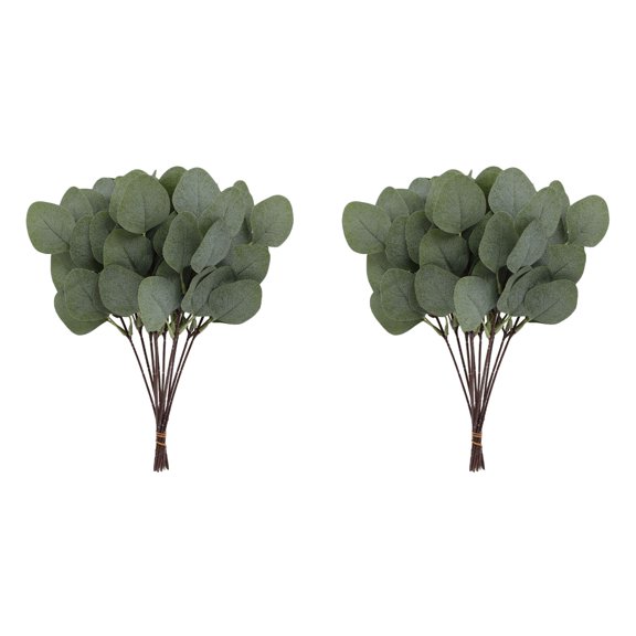 USHOBE PU Artificial Eucalyptus Leaves Stems Green Realistic for Vase Decor 24Pcs