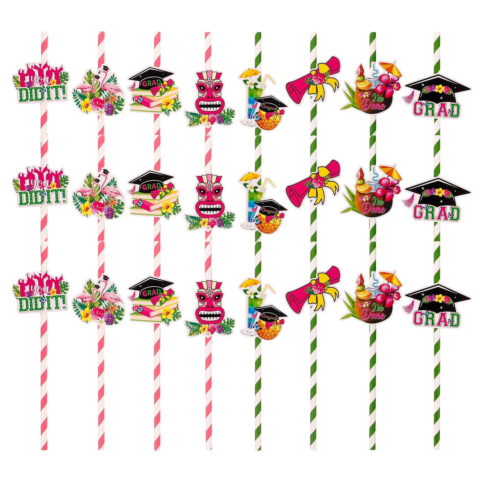 Luau Party Paper Straws for Graduation Season Celebration Assorted Color Portable and Festive 9.5 inches