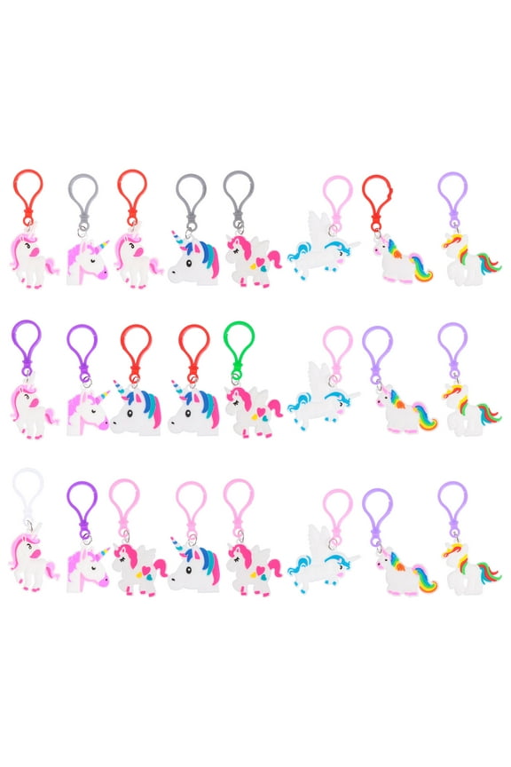 24Pcs Kawaii Cartoon Keyrings Unicorn Shape Cute Keychains For Backpacks And Handbag Accessories