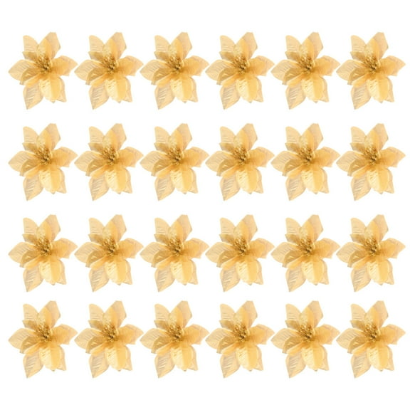 Raindrops 24Pcs Artificial Cloth Christmas Flowers Golden Three Layers Elegant Tree Ornaments