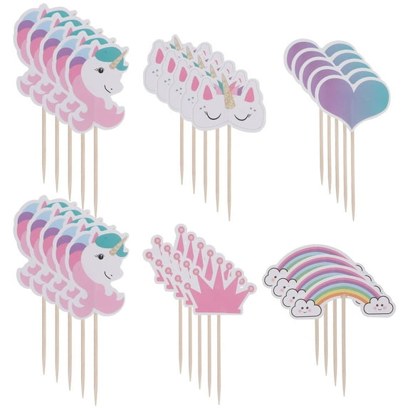 Raindrops 24pcs Kids Birthday Party Cake Toppers Rainbow Cake Topper Pick Cake Decoration