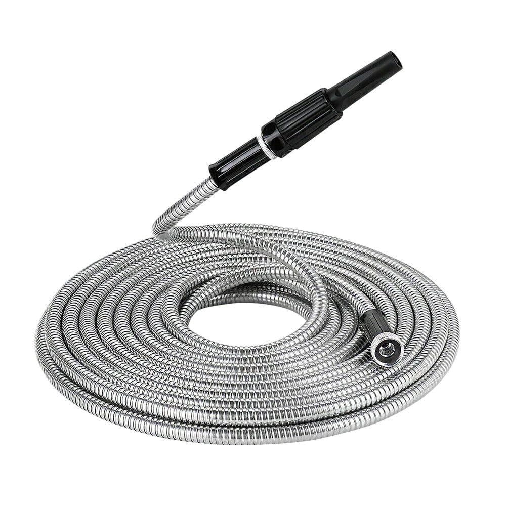 25ft Silver Stainless Steel Lightweight Garden Hose with PVC Core