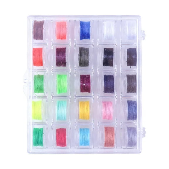 Raindrops 25Pcs Sewing Machine Bobbins Spools Assorted Color Transparent Plastic Storage Case for Home Sewing Projects