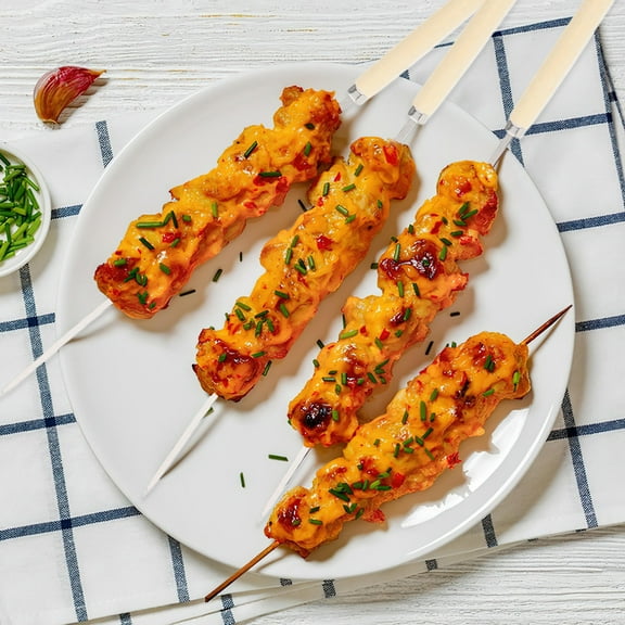 Raindrops 25pcs Long Stainless Steel BBQ Skewers Barbecue Skewers with Wooden Handle Grilling Skewers for Outdoor Barbecue Parties