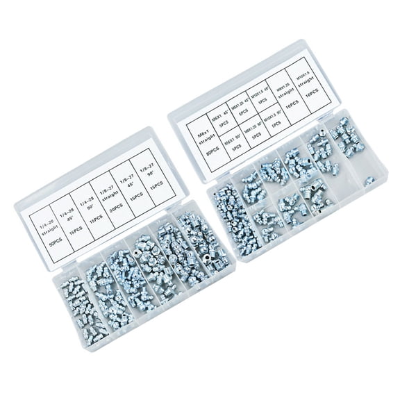 Raindrops  260 Pcs Hydraulic Grease Nipple Mini Assortment Kit Mouth Silver
