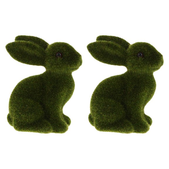 Raindrops 2PCS Flocked Moss Bunny Green Rabbit Garden Statue