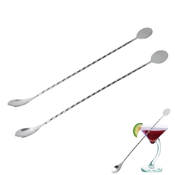 Raindrops 2PCS Stainless Steel Cocktail Threaded Bar Spoon Stick Long Bar Tea Stirring Stick Cocktail Twisted Bartender Tool