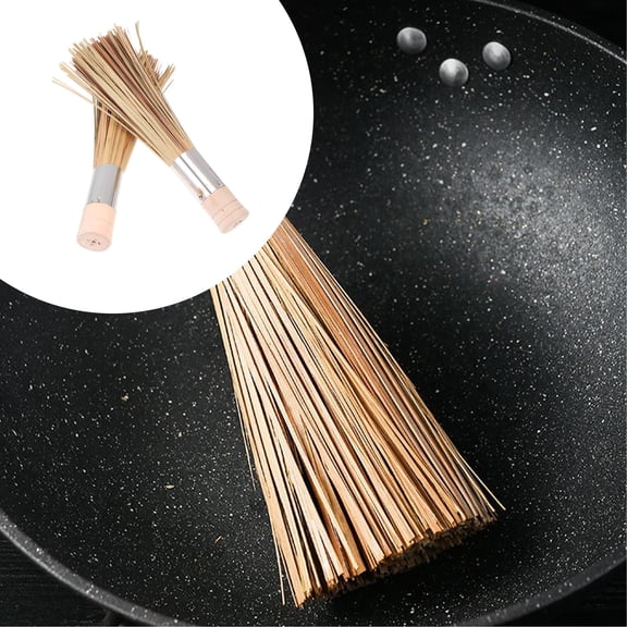 Raindrops 2Pack Handheld Scrub Brush Khaki Wooden Bamboo Pot Brushes for Kitchen Cooking Dish Cleaning Brush