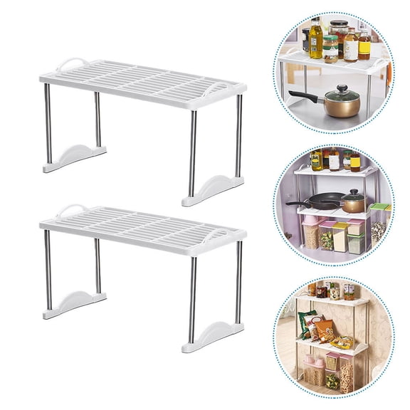 Raindrops White Stackable Storage Racks Set of 2 - Space-Saving Organizers for Home, Office, and Kitchen