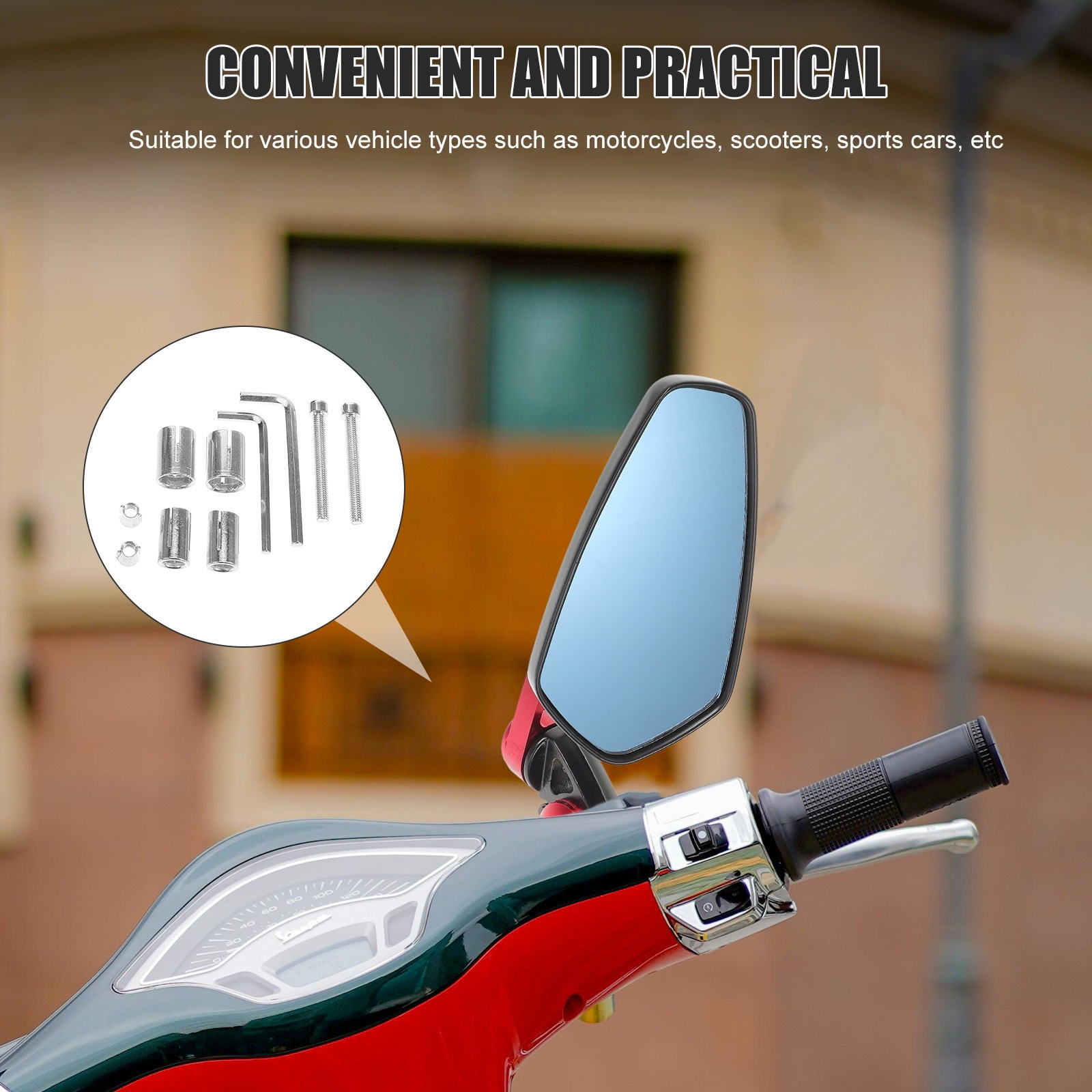 Raindrops 2Pcs Aluminium Alloy Rearview Mirror Scooter ATV 16.0x6.0x4.5in