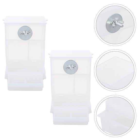 Raindrops Set of 2 Automatic Bird Feeders White Food Dispenser Boxes with Hanging Hooks for Parakeet Finch and Small Birds