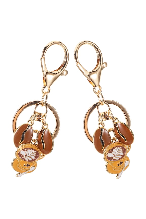 2Pcs Chocolate Coffee Keychain Set Zinc Alloy Coffee Beans and Cup Pendant