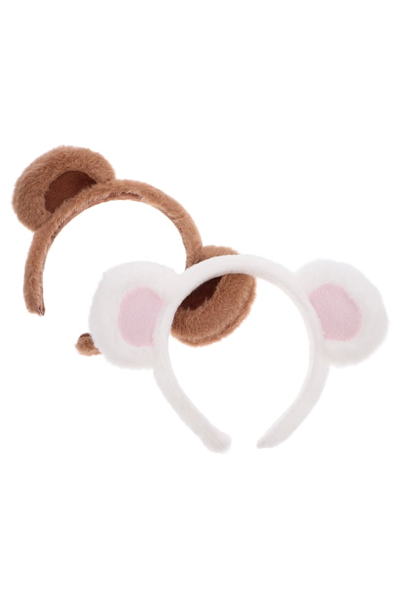 2Pcs Plush Bear Ear Headbands Assorted Colors Cute Animal Ear Headbands for Makeup Face Washing and Party