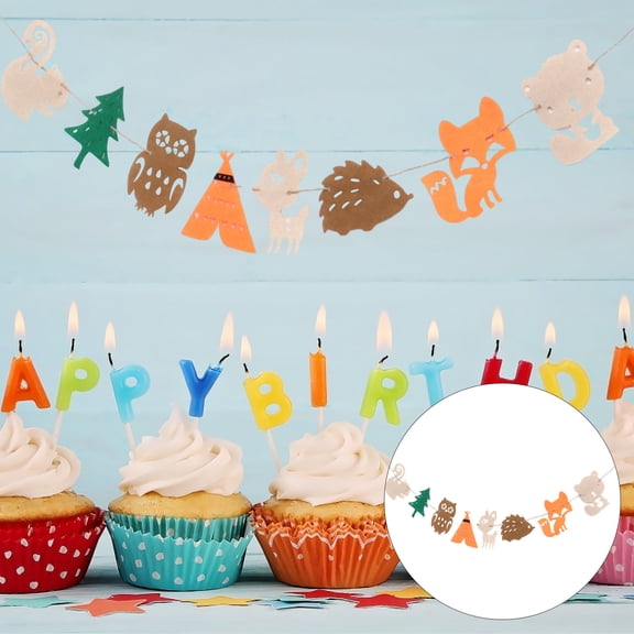 FOMIYES 2-Pack Colorful Linen Birthday Flags with Jungle Animal Design for Kids Party Decorations and Supplies