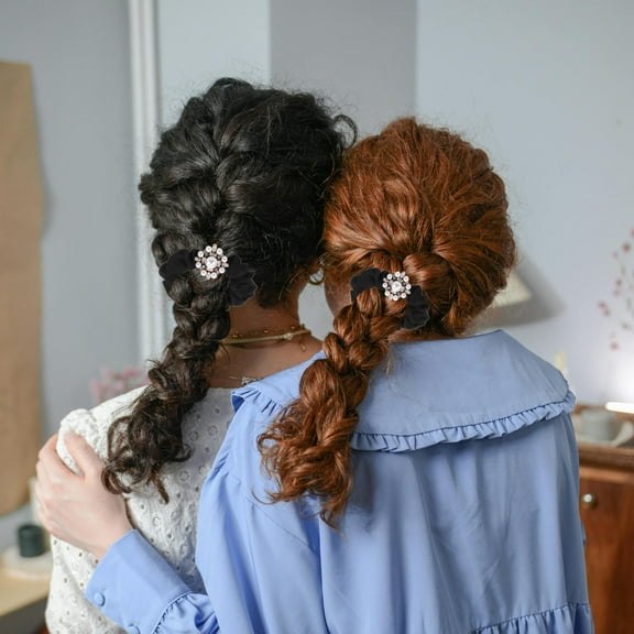 Raindrops 2Pcs Black Rhinestone Hair Ties Soft No Crease Elastic Hair Scrunchies