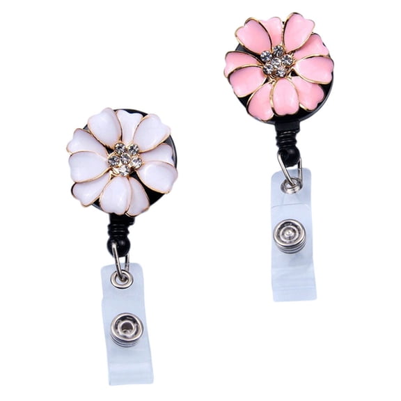 Raindrops 2Pcs Flower Shape Name Tags Badge Holder with Retractable Cord for Id Storage