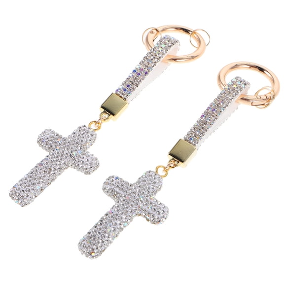 Raindrops Bling Cross Keychain Embedded Rhinestones Sturdy Material for Any Occasion 2Pcs