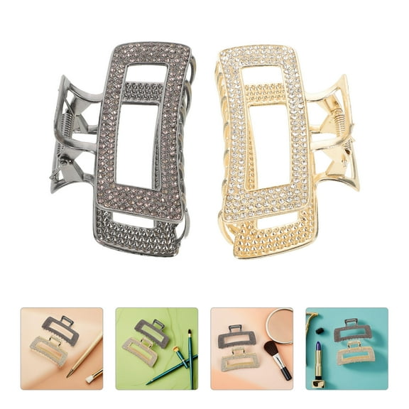 Raindrops 2Pcs Decorative Large Square Claw Clips with Rhinestones Durable Metal Hair Accessories