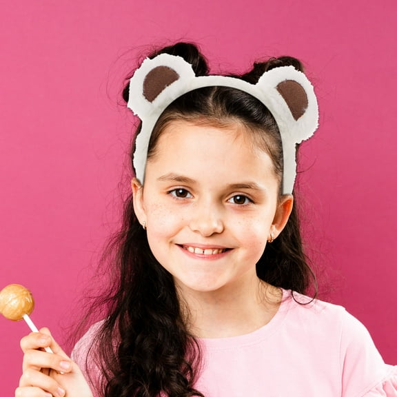 Raindrops 2Pcs White Plush Bear Ears Headband Cute Animal Hairband for Makeup and Cosplay