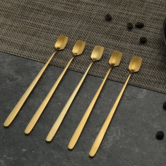 FOMIYES 2Pcs Stainless Steel Ice Spoon Golden Color Reusable Stirring Spoon for Cafe Home and Restaurant