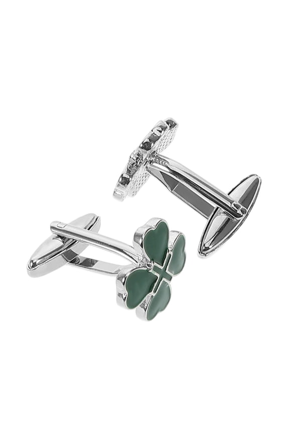 2Pcs Green Alloy Cufflinks for Men Irish Enamel Shamrock Cuff Jewelry