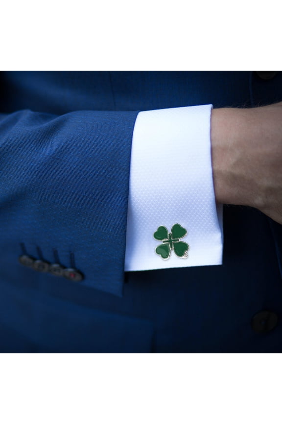 2Pcs Green Alloy Cufflinks with Enamel Detailing Irish Shamrock Decoration