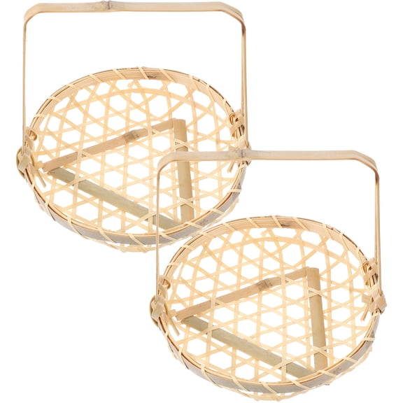 Raindrops 2Pcs Hand-Woven Basket Handmade Handle Bag Creative Storage Holder Portable Container Basket for Kitchen