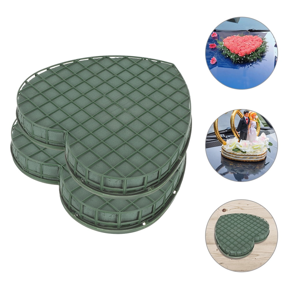 FOMIYES 2Pcs Green Floral Mud Cage for Wedding Car Decor with Heart Shape and Suction Cup Holder