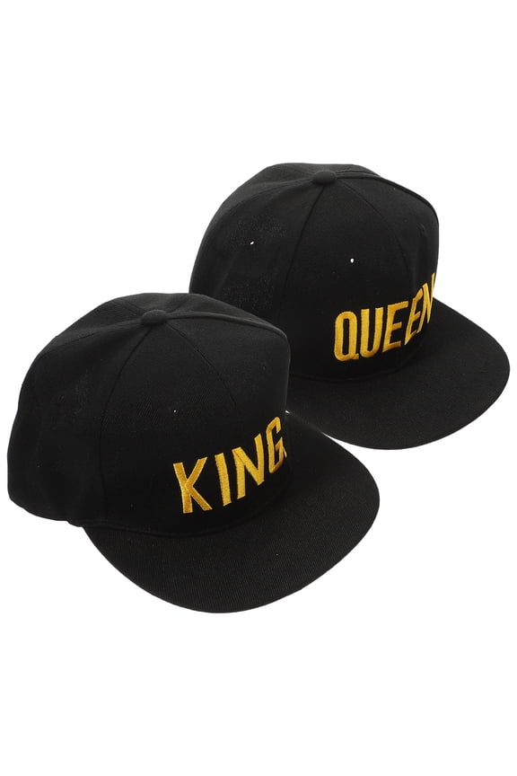 2Pcs Black Couple and Queen Snapback Caps with Adjustable Strap