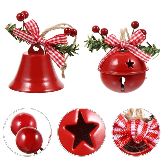 Raindrops 2Pcs Iron Bells Christmas Tree Ornaments Bells Red Trumpet Bell for Home