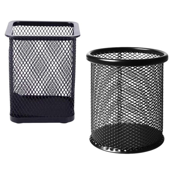 Raindrops 2Pcs Iron Pencil Cups for Desk Black Round Office Storage Organiser 3.9X3.5in