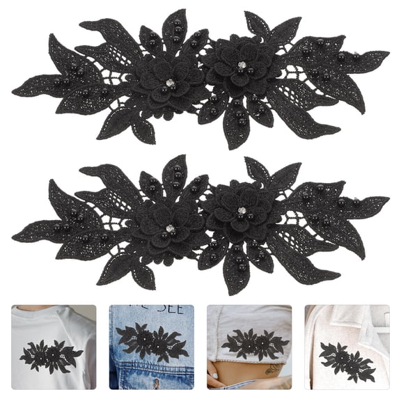 Raindrops 2-Pack Black Polyester Jean Patches for Clothing Repair, Crafting, and Fashion Accessories