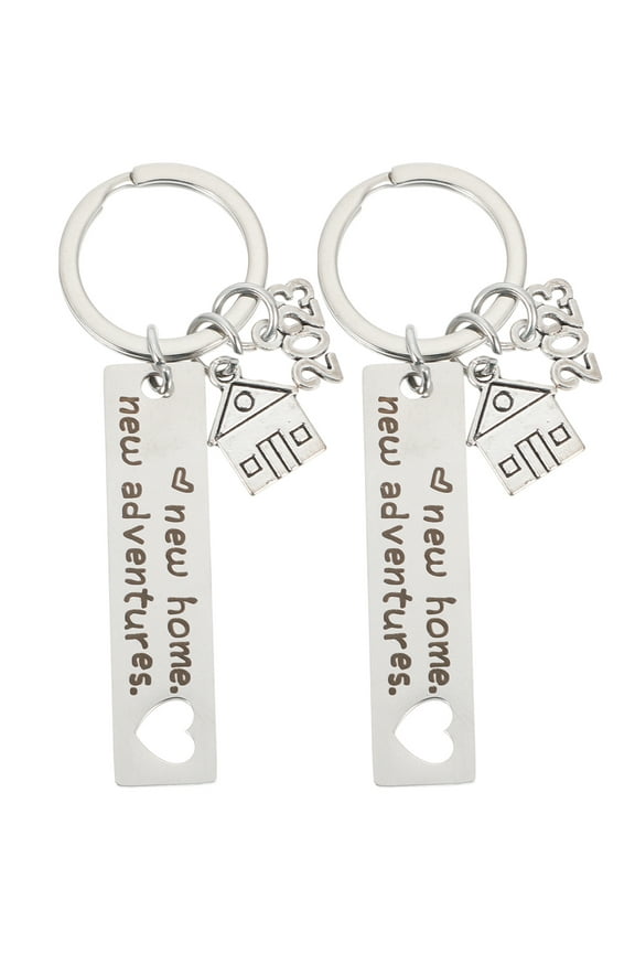 Raindrops 2Pcs Keychains New Home present Key Holder House Shaped Pendant Silver Stainless Steel