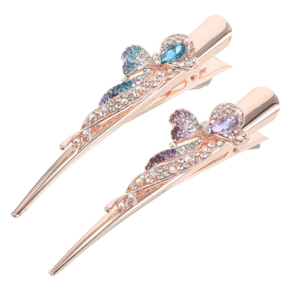 Raindrops 2Pcs Alloy Rhinestone Duckbill Hair Barrettes for Updos Assorted Color Elegant Design