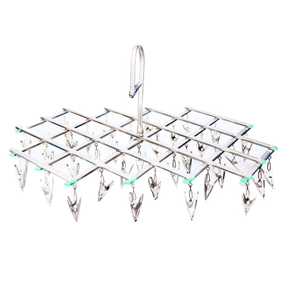 Raindrops 2Pcs Laundry Hanger Metal Clothes Pin with Multiple Clips for Socks and Towels Windproof Design