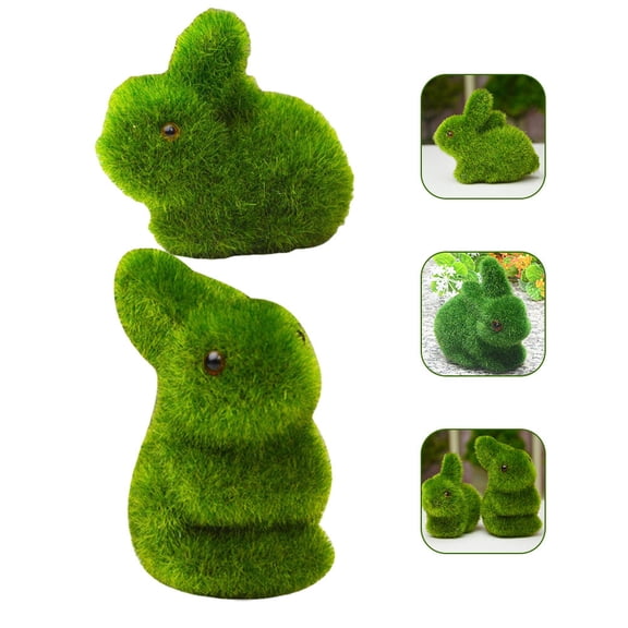 USHOBE 2Pcs Bunny Figurines Green Rabbit Models Elegant Garden Decor for Easter Scenes