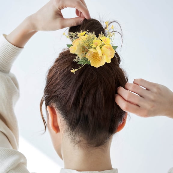 Raindrops 2Pcs Lightweight Hawaiian Flower Hair Comb Yellow Fabric Hibiscus Clip for Summer Beach and Updo Styles