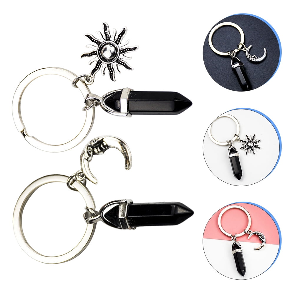 Raindrops 2Pcs Men Key Ring in Black Alloy Sun Moon Shape for Holding ...