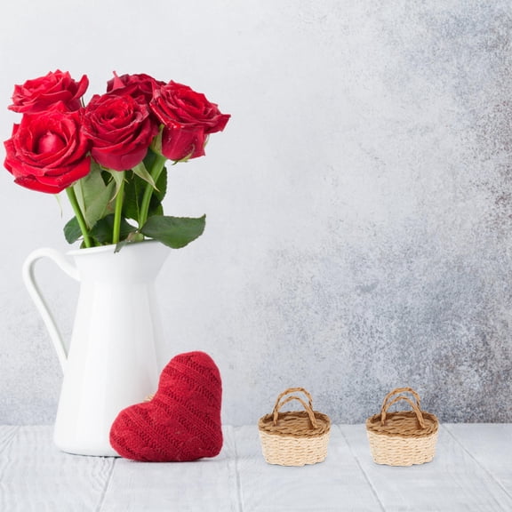 Raindrops 2-Pack Small Handwoven Raffia Grass Baskets with Handles for Home Decor and Storage