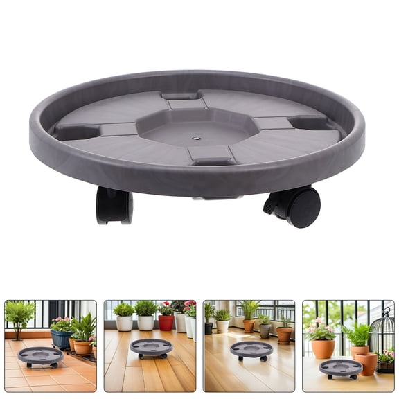 FOMIYES 2-Pack Grey Plastic Plant Pot Stands with Wheels, Brakes, and Water Tray for Easy Mobility and Convenient Plant Care