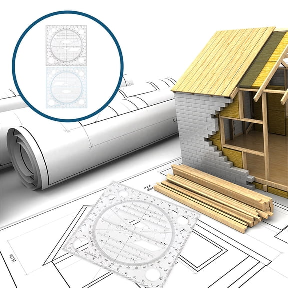 Raindrops 2Pcs Multi Purpose High Precision Drawing Ruler Tracer Templates Abs Blue for Art Design 12.00X12.00X0.50Cm