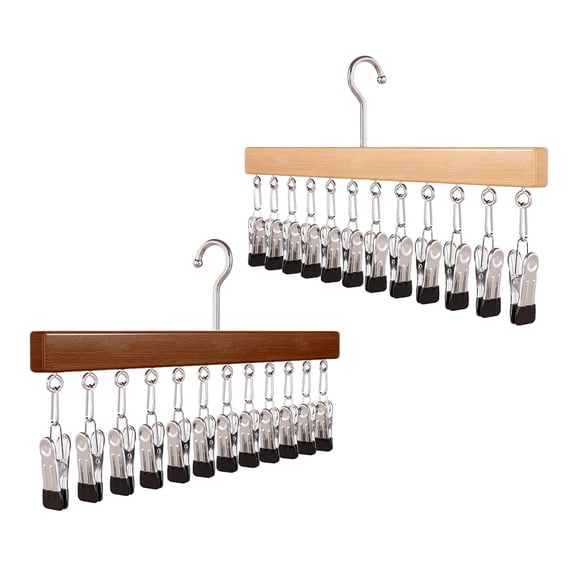 Raindrops 2Pcs Natural Wood Hanger with Clips for Closet and Home Use