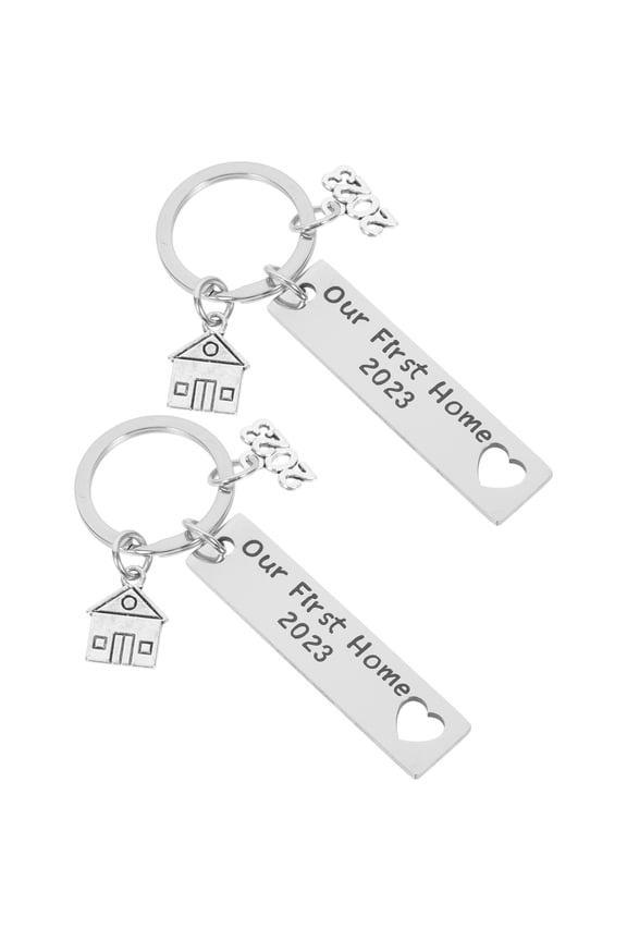 2Pcs Our First House Keychain Stainless Steel Item Practical Key Decoration for Friends