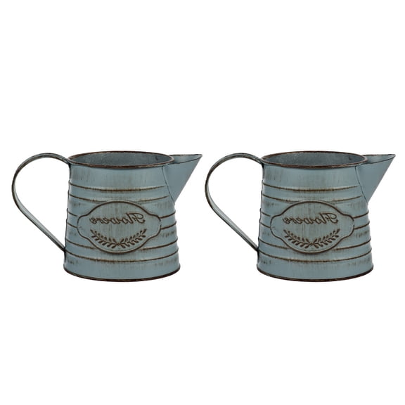 Raindrops 2Pcs Olive Green Iron Flower Containers Decorative Vases for Home Garden Tabletop Decor