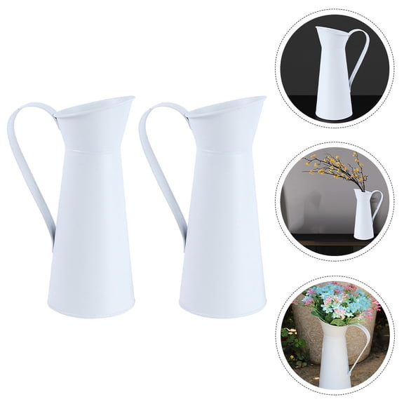 Raindrops 2Pcs Pitcher Vase White Iron with Storage Function 7.9X3.3In